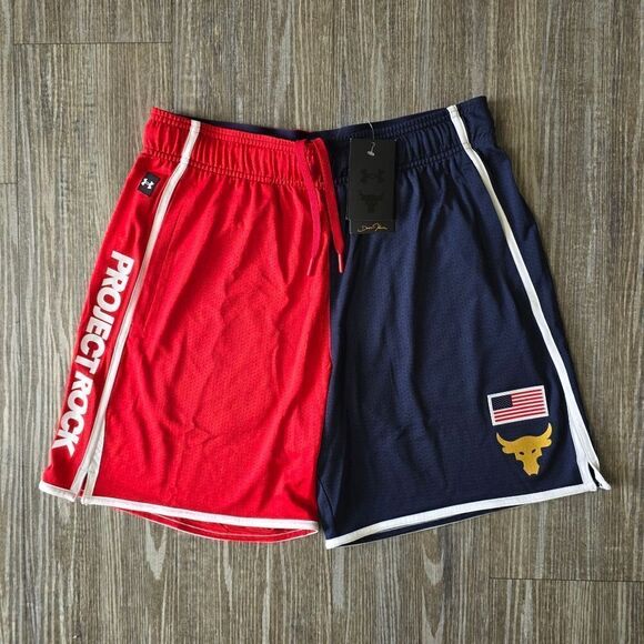 Under Armour Project Rock USA Flag Gym Training Shorts Men's M Red Blue Gold UA - Picture 1 of 12